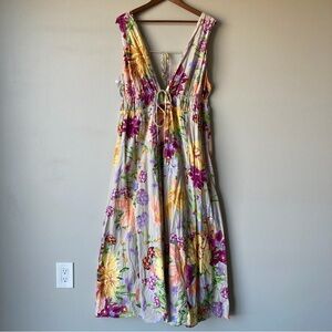 H&M Linen Blend Floral Maxi Dress in Purple, Yellow & Cream Women’s XXL